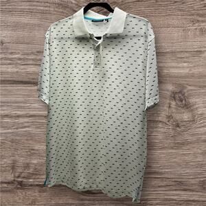 Devereux Golf Men's Shirt Size Med White Polo All Over Fish Print Short Sleeve